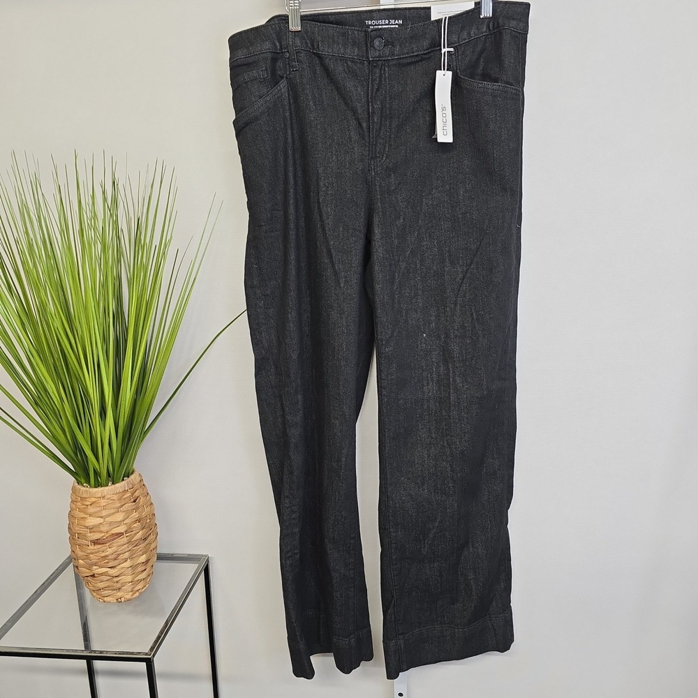 Chico's Trouser Jean Dark Wash Wide Leg Stretch Denim Pants Black Size 3R 16R